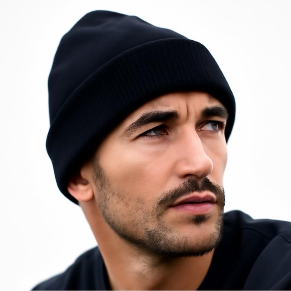 Black Fleece Lined Knit Beanie Hat | Warm Winter Unisex Cuffed Cap